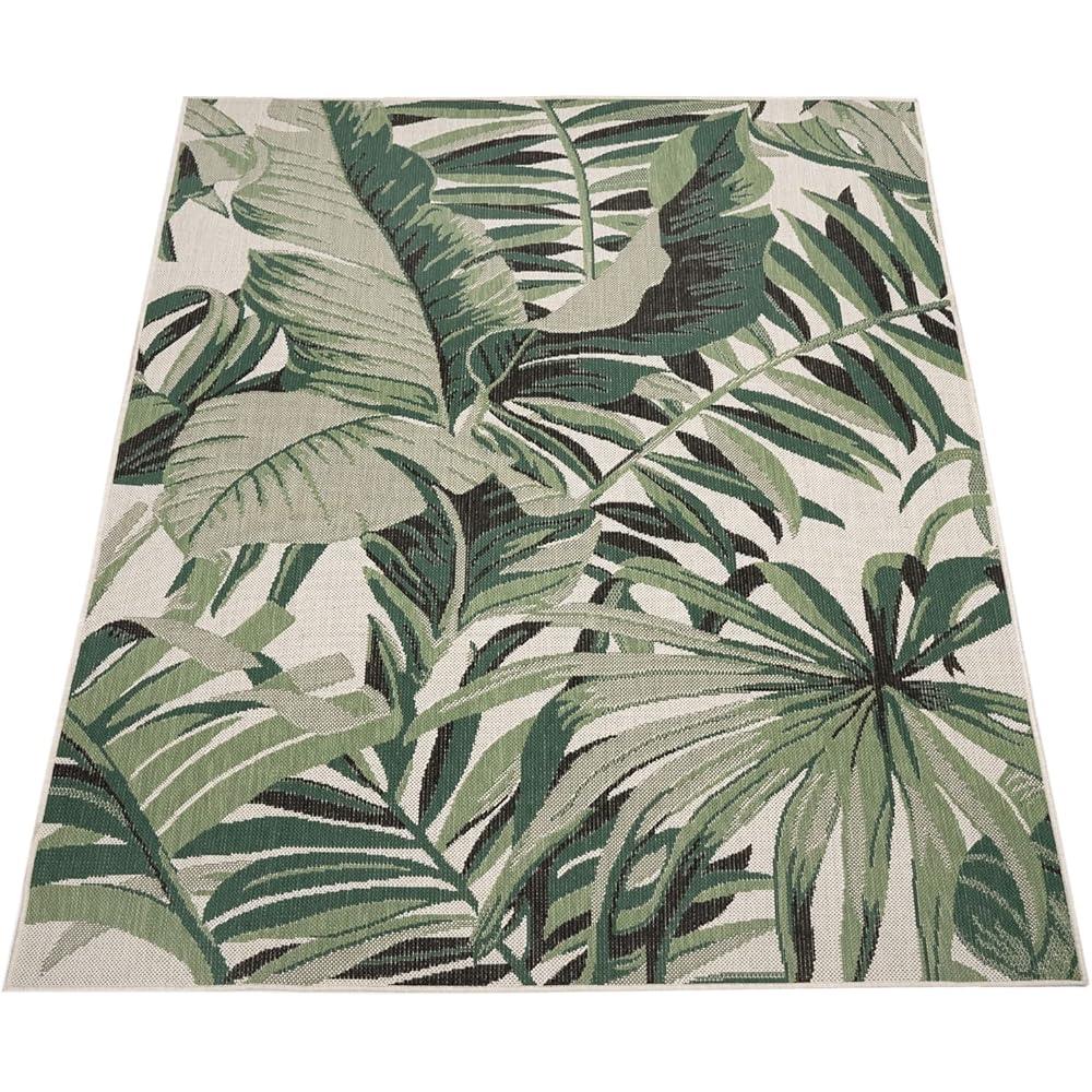 Paco Home Tapis Exterieur Terrasse Salon Cuisine Motif Palmiers Jungle Motif Fleuri Motif Boho Vert, Dimension:280x380 cm, Couleur:Vert 10 : Cuisine et Maison