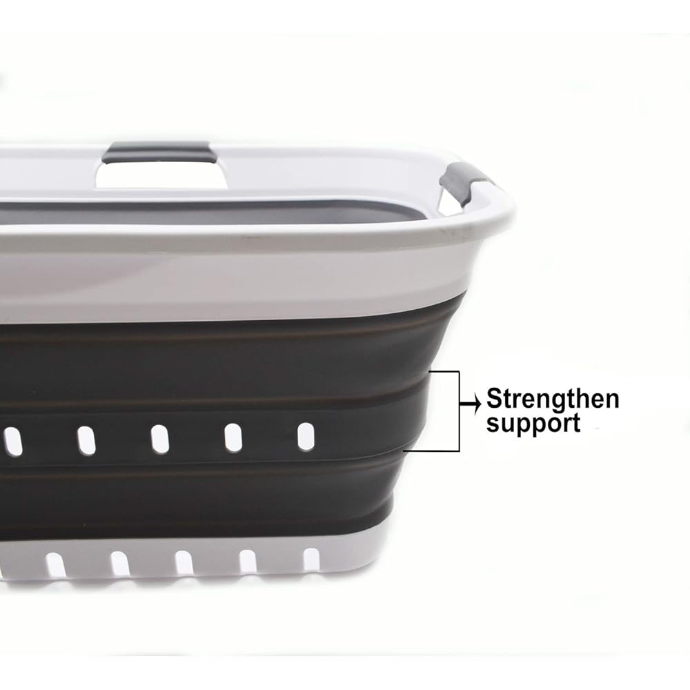 Sammart 42L Panier à linge pliable en plastique, utilisable comme bac de rangement ou de nettoyage, portable, gain de place, blanc/gris foncé : Cuisine et Maison
