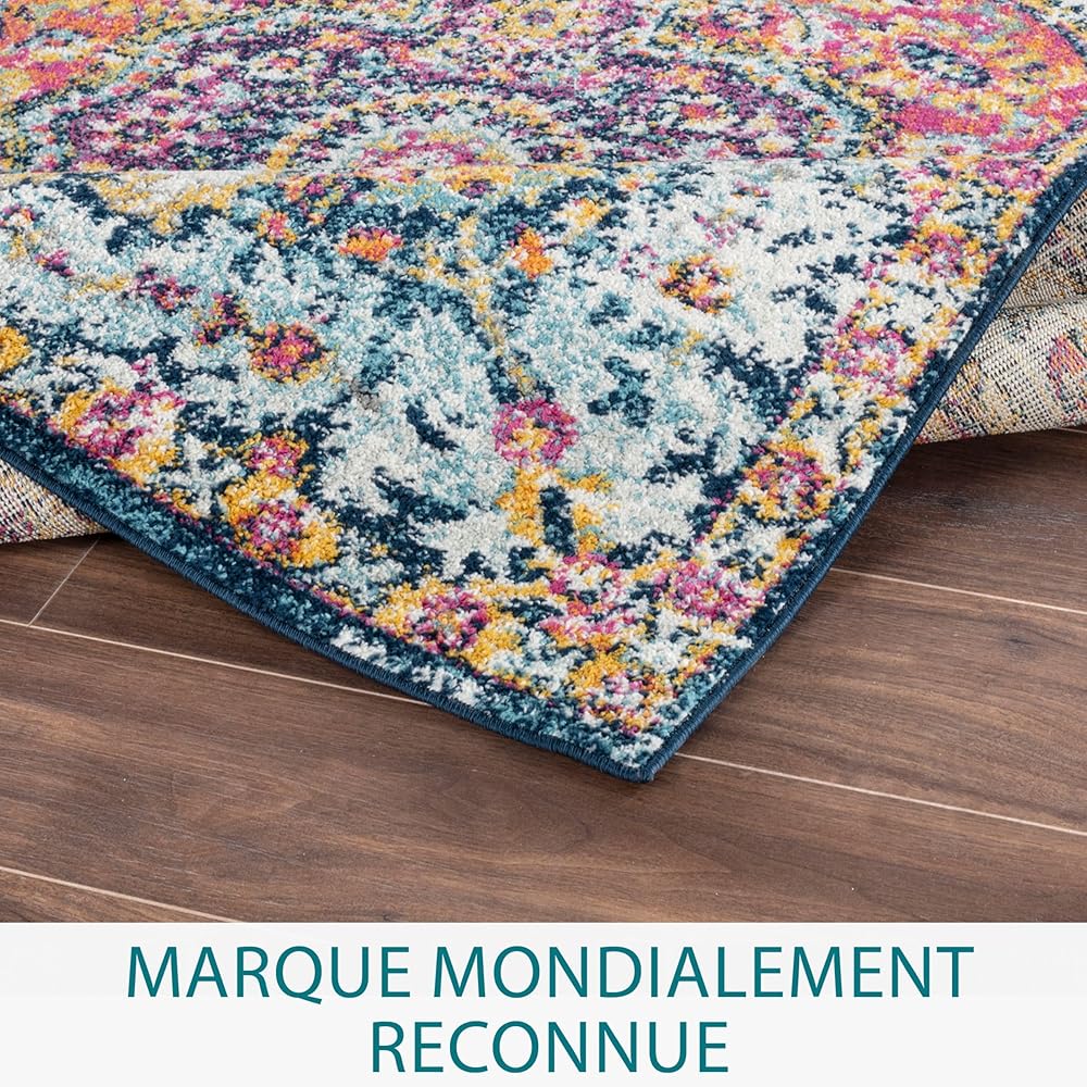 Livabliss Rabat Tapis Vintage - Tapis de Salon, Salle à Manger, Chambre, Cuisine - Boheme Chic, Design Traditionnel Oriental Multicolore, Coloré Poil Court 120x170 cm - Rose, Orange : Cuisine et Maison
