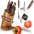 Set de Couteaux KRONENKRAFT® de 9 Pièces - Inclut Couteau de Chef, Couteau Santoku, et Plus - Fabriqué en Acier Allemand, Manche en Bois Pakka - Idéal pour Cuisine Professionnelle : Cuisine et Maison