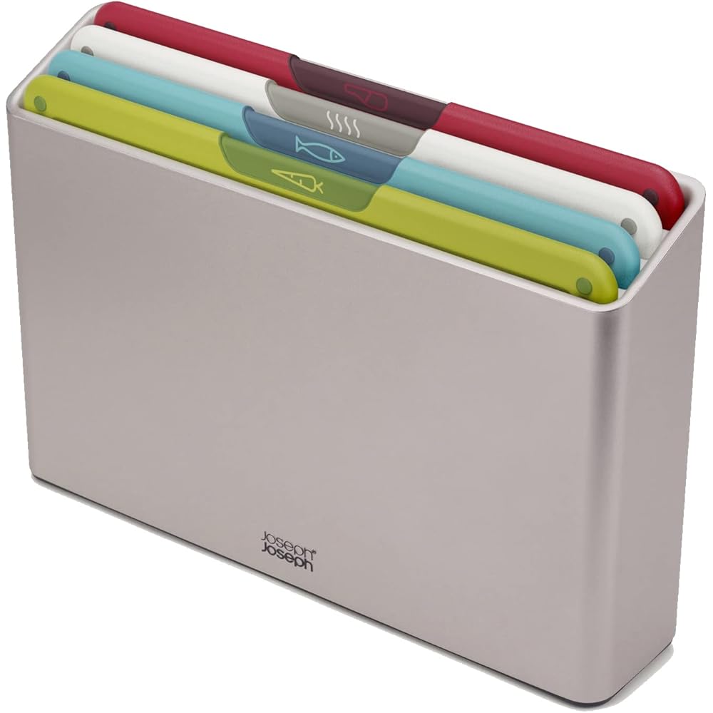 Joseph Joseph Folio Icon - Ensemble de 4 Planches à découper antidérapantes à Code Couleur avec étui de Rangement, Regular, Multicolore : Cuisine et Maison