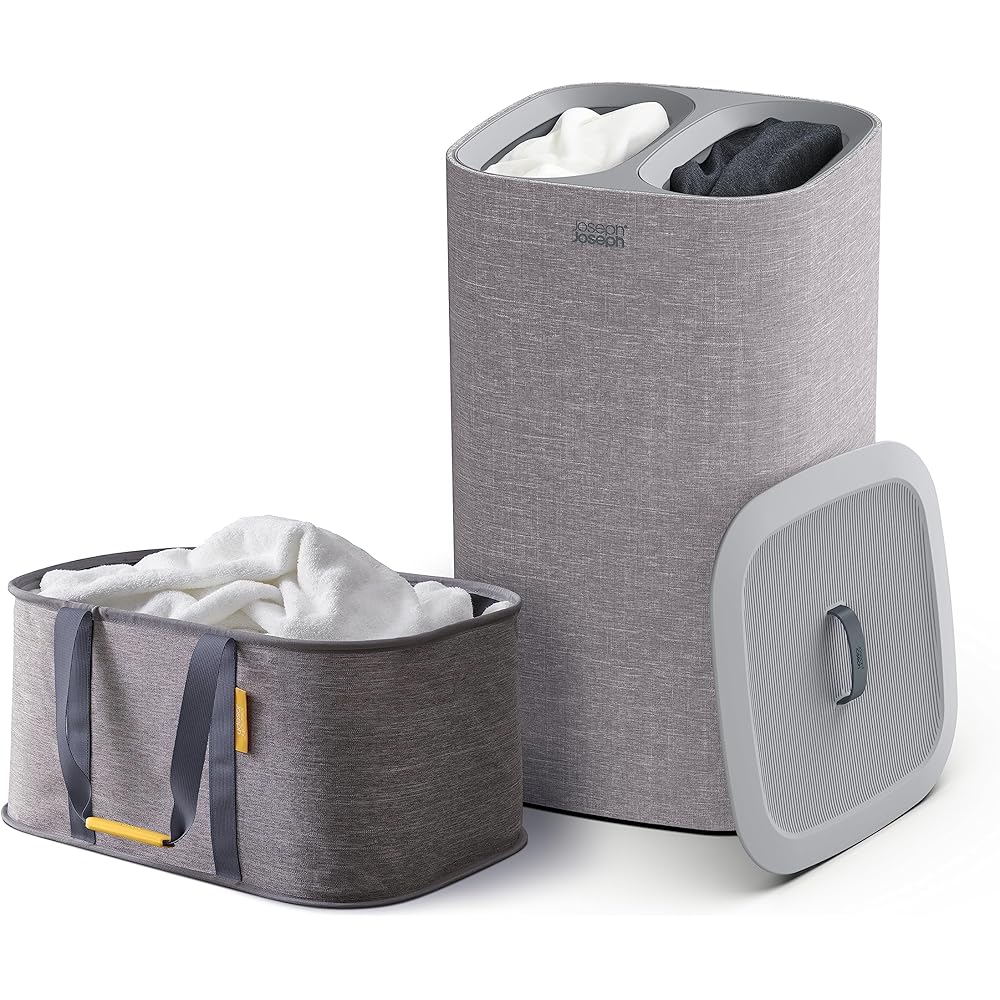 Joseph Joseph Laundry Ensemble de 2 pièces - Hold-All Panier à linge pliable 35L et Tota panier à linge 2 compartiment 60L avec couvercle et 2 sacs amovibles - Gris : Cuisine et Maison