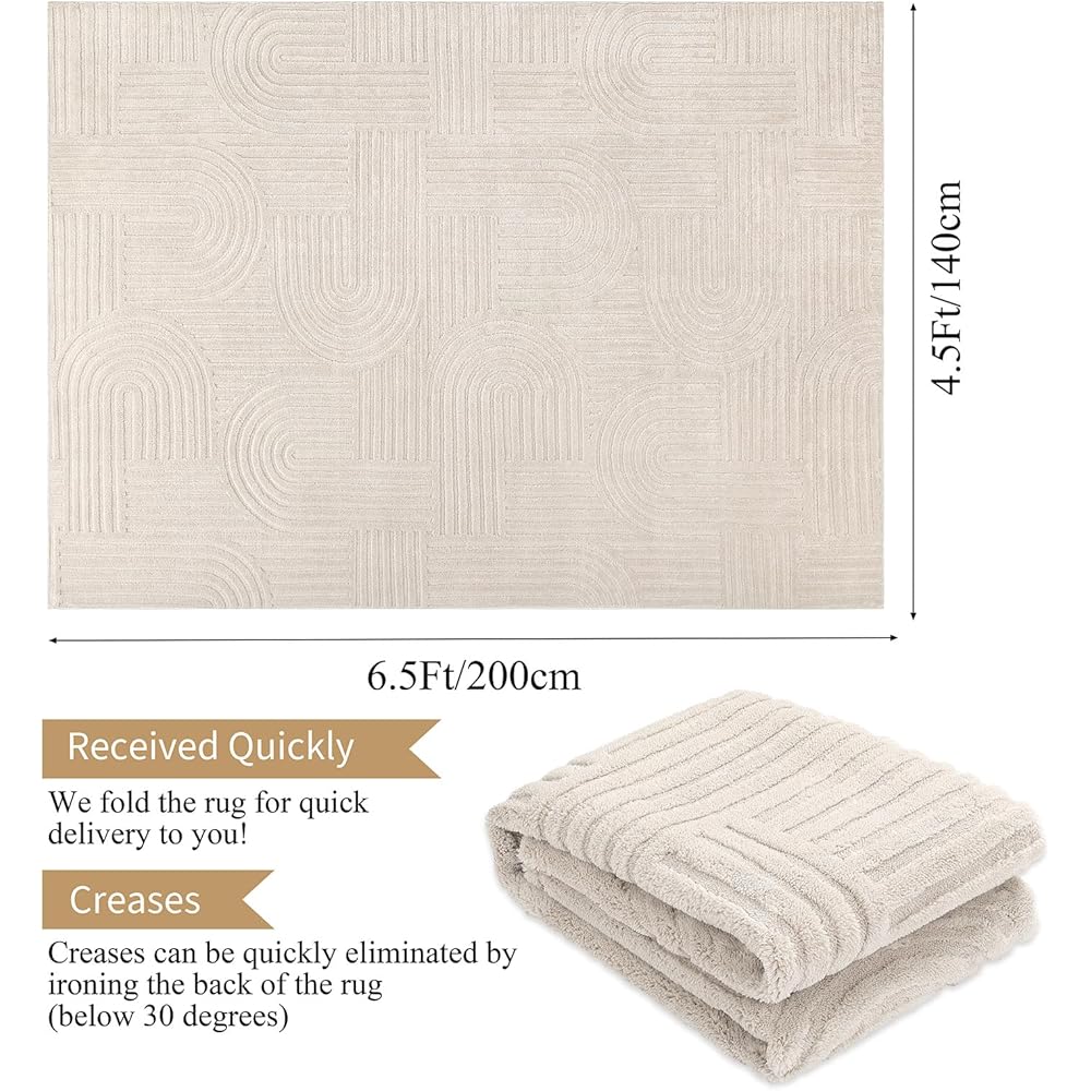 Enyhom Grand tapis moelleux lavable en machine pour salon, salle à manger, salon - Ne perd pas ses poils - Pour chambre à coucher - 140 x 200 cm - Crème : Cuisine et Maison