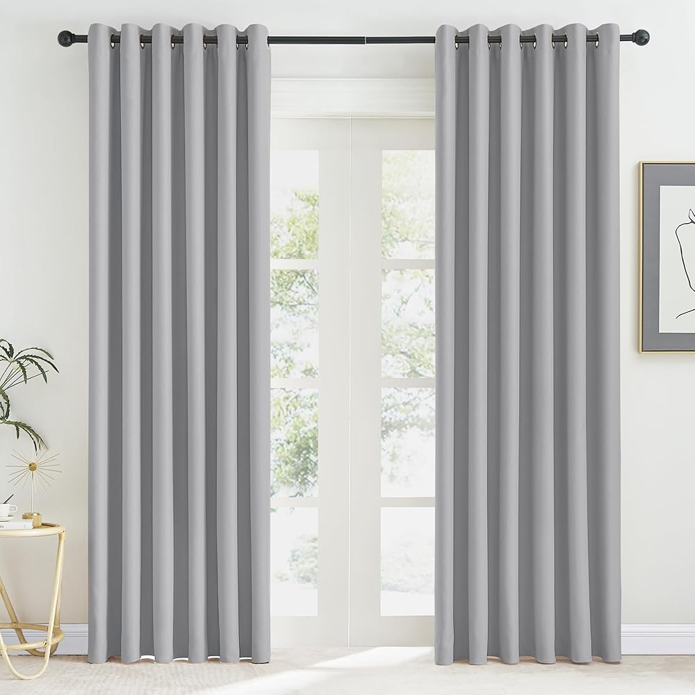 KGORGE Rideaux Grande Largeur - Rideaux Occultant Bloquer Lumiere Anti UV, Rideaux Opaque 2 Pièces pour Fenêtres Salon Chambre à Coucher, Largeur 200 x Hauter 220cm, Gris Clair : Cuisine et Maison