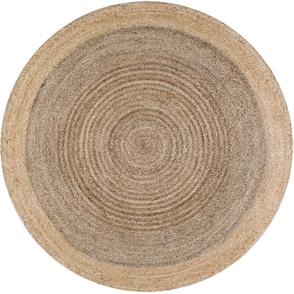 Ripaz Vogue Tapis réversible en jute tissé à la main gris avec bordure beige - Tapis rond pour ferme, extérieur, salon, 90 x 90 cm, (GJ535-R) : Cuisine et Maison
