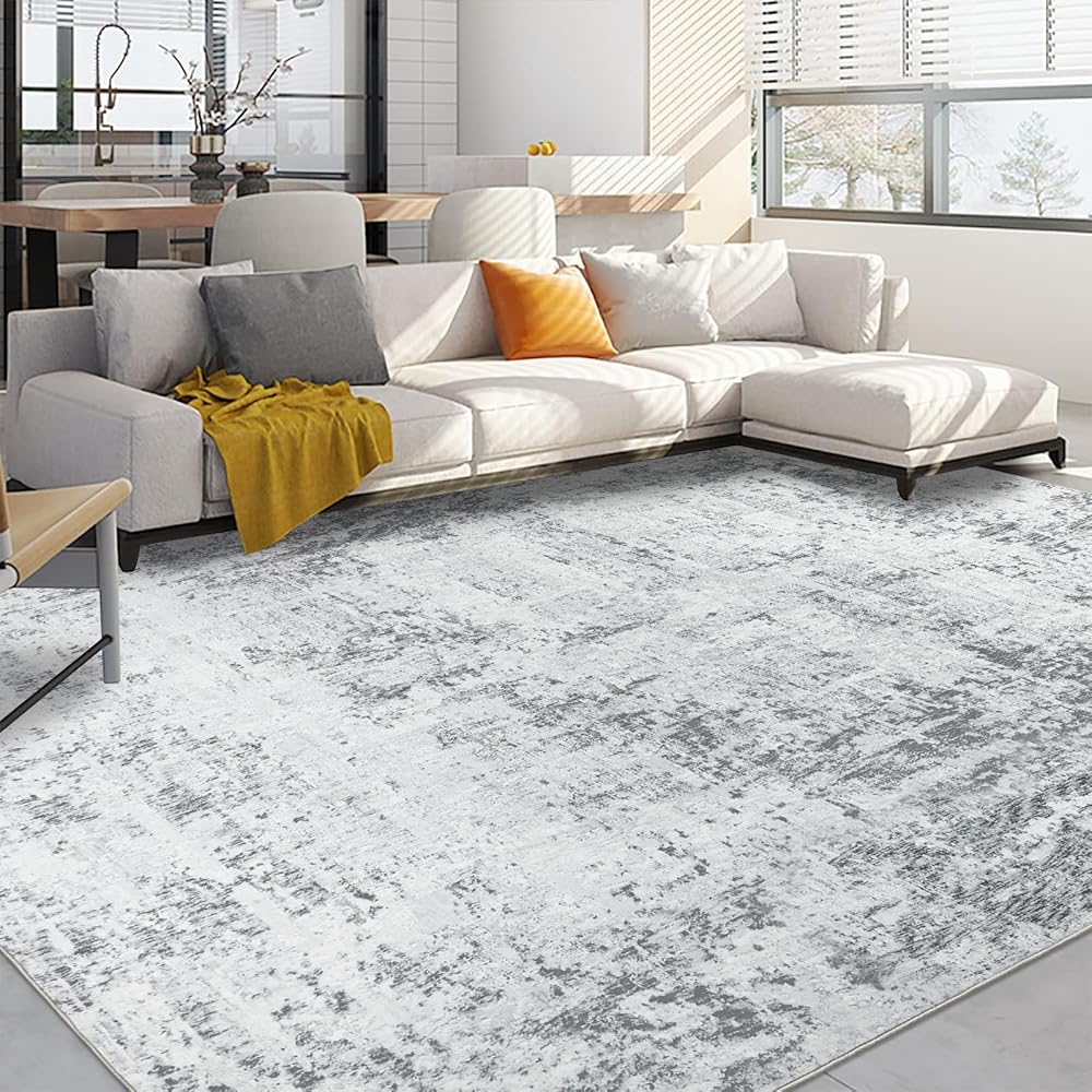 Capslpad Tapis de salon, abstrait, gris, 200 x 300 cm, antidérapant, à poils courts, en laine synthétique, lavable, minimaliste, pour salon, chambre à coucher, bureau, décoration : Cuisine et Maison