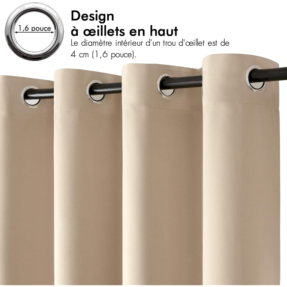 MIULEE Rideau Grande Largeur Rideaux 200x245 CM (L x H), Lot de 2 Rideau Occultant Thermiques Isolant Panneaux Intérieurs, Beige Rideaux Anti Chaleur Fenetre à Oeillets pour Maison Salon Chambre : Cuisine et Maison