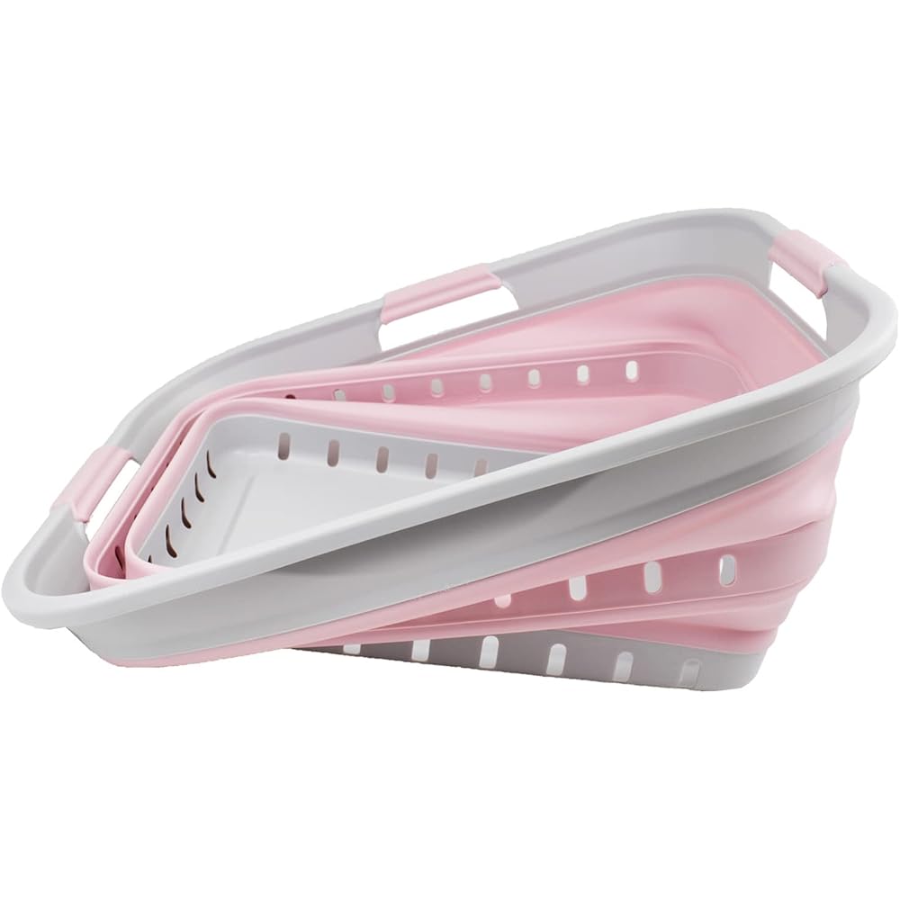 SAMMART Panier à Linge Pliable en Plastique 42L - Conteneur/Organisateur de Stockage Pliable Pop Up - Cuve de Lavage Portable - Panier/Panier Gain de Place (Gris/Rose Pâle) : Cuisine et Maison