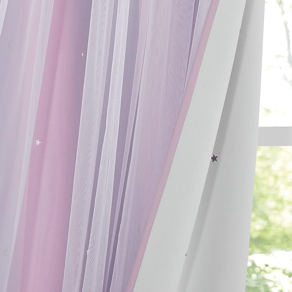 NICETOWN Rideau Chambre Fille - Rideaux Occultant avec Blanc Voilages Décoration pour Chambre Enfant Motif Forme Etoiles à Oeillets, L 132 sur H 240 cm, Rose + Violet, 2 Pièces : Cuisine et Maison