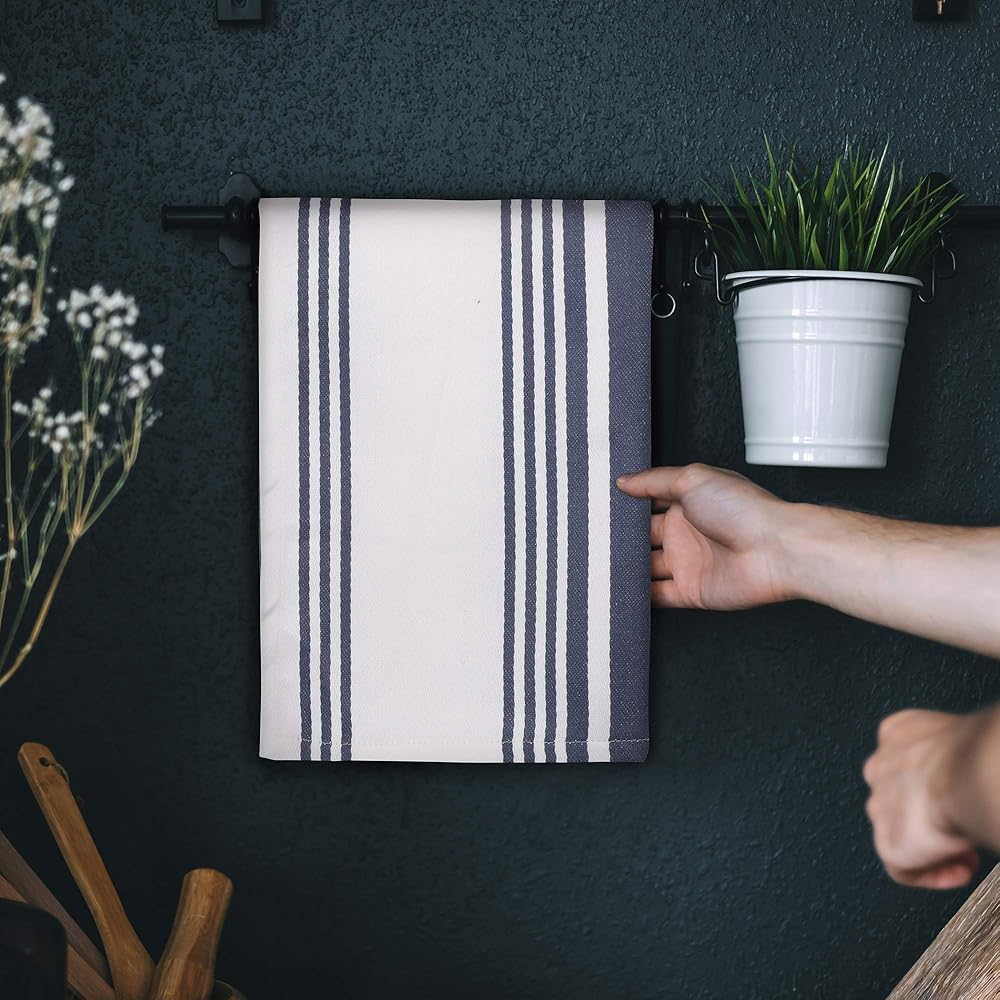 Urban Villa Serviettes de Cuisine, Rayures Tendance, torchons 100% Coton, Coins à onglets, (Taille: 51X76 cms), Serviettes de Bar et torchons très absorbants Bleu Indigo/Blanc - (Lot de 6) : Epicerie
