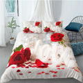 ZXBNNN Housse de Couette en Polyester à Motif Floral, Motif cœur d'amour, Rose Rouge, Roi, Reine, Parure de lit pour la Saint-Valentin, Mariage, Couple, Fleurs, 210 x 210 cm x 1/70 x 70 cm x 2 : Cuisine et Maison