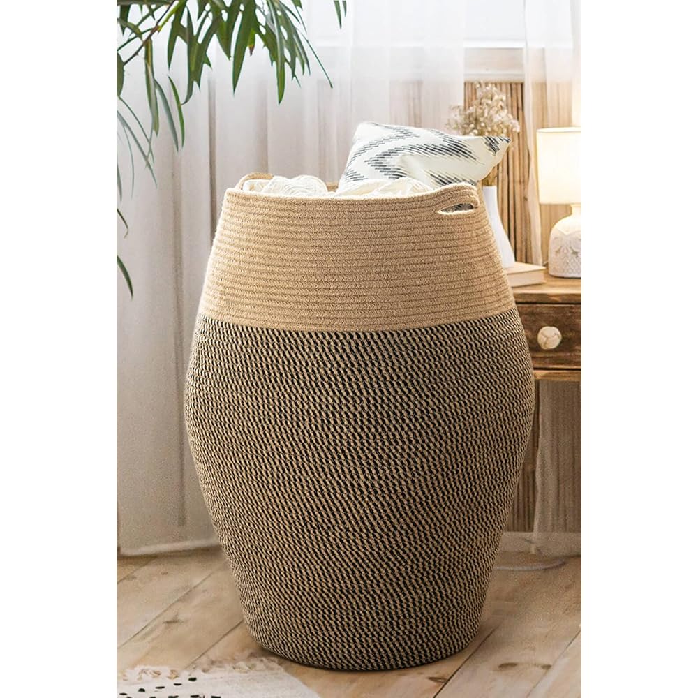 Goodpick - Grand panier à linge moderne en corde de jute tressée pour linge sale, grand panier dans la buanderie, 65 cm de hauteur : Cuisine et Maison