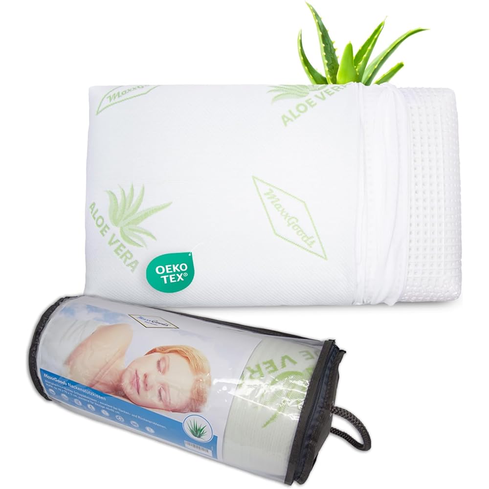 MaxxGoods Oreiller orthopédique, Coussin de Soutien Cervical en Mousse Visco-Gel avec Housse de Protection Aloe Vera &amp; Housse intérieure en 100% Coton (42cm x 70cm x 15cm) : Cuisine et Maison