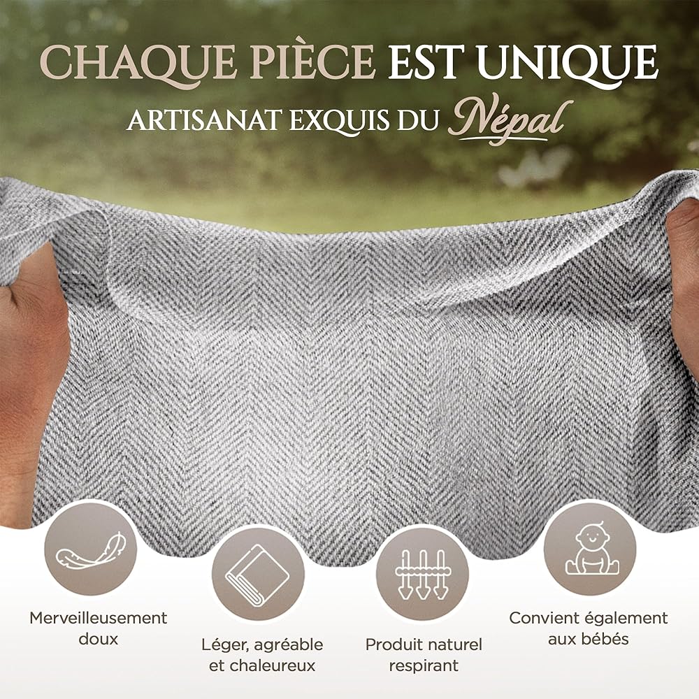yanopurna Couverture en Cachemire - Couverture de canapé tissée à la Main en 100% Laine de Cachemire - 135 x 270 cm - Couverture Douce et Confortable pour canapé et Chaise - Fabriquée au Népal : Cuisine et Maison
