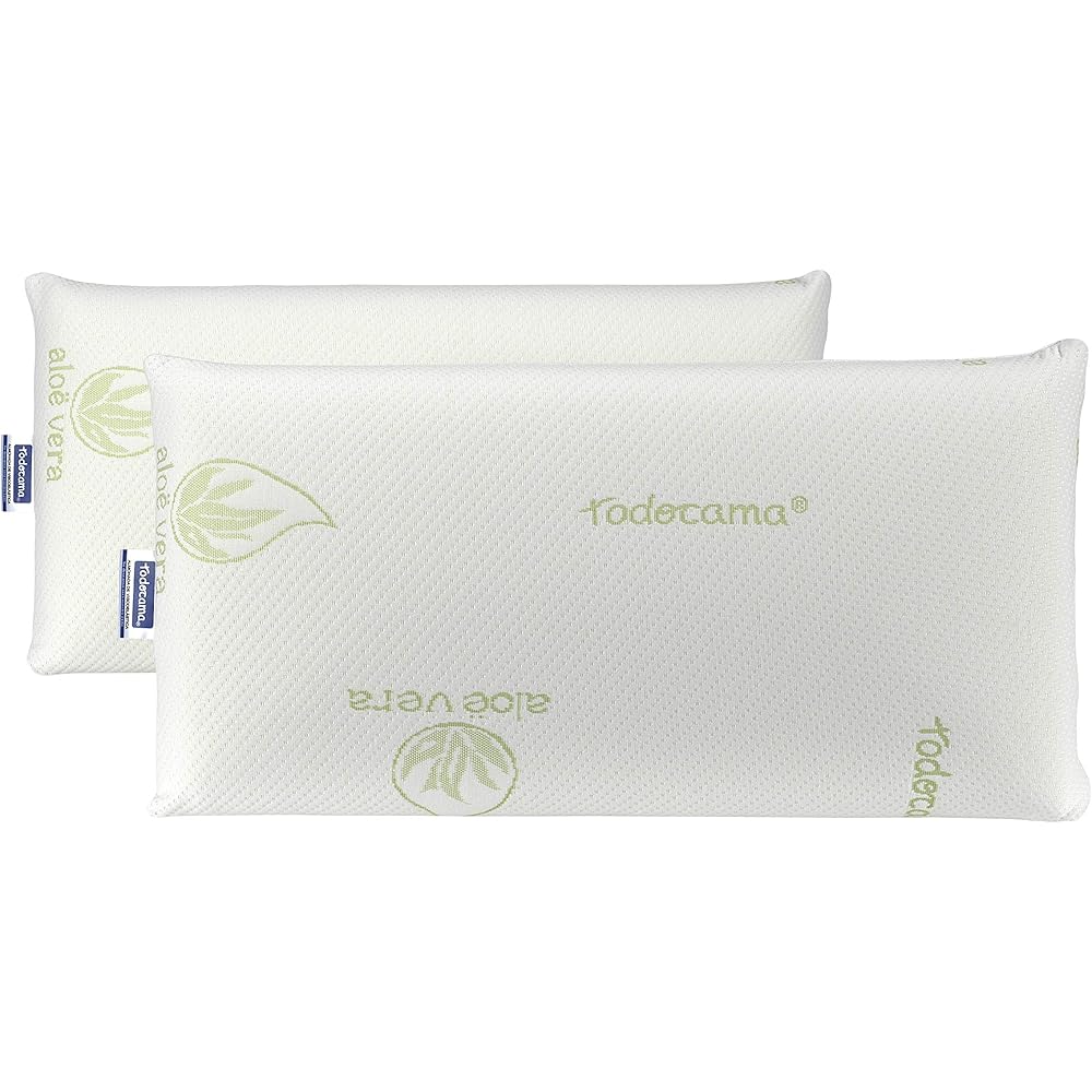 Todocama - Oreiller à mémoire de Forme, Noyau Compact, Double Housse avec Fermeture éclair, Tissu Aloe Vera Plus thermorégulable adaptabilité au Cou (Lot de 2-70 cm) : Cuisine et Maison