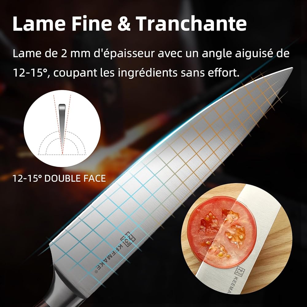 KEEMAKE Couteaux de Cuisine Set Professionnel en Acier Inoxydable, Couteau Cuisine Office Chef Universel Multifonction pour Viande Légume Restaurant : Cuisine et Maison