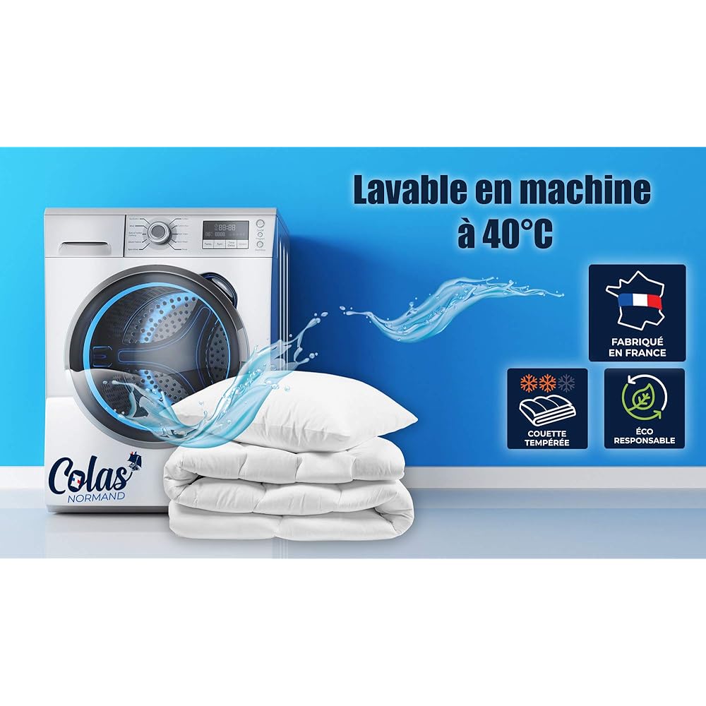 COLAS NORMAND - Couette Coton Bio - Tempérée - 140x200cm - Coton Issu de l'agriculture Biologique - Garnissage Issu de Bouteilles recyclées - Fabrication française : Cuisine et Maison