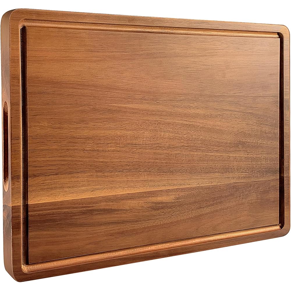 Grande planche à découper réversible en bois pour cuisine, 43,2 x 30,5 x 2,5 cm, grande planche à découper en bois avec rainures pour jus et poignées latérales, idéale pour la viande, le fromage, les : Cuisine et Maison