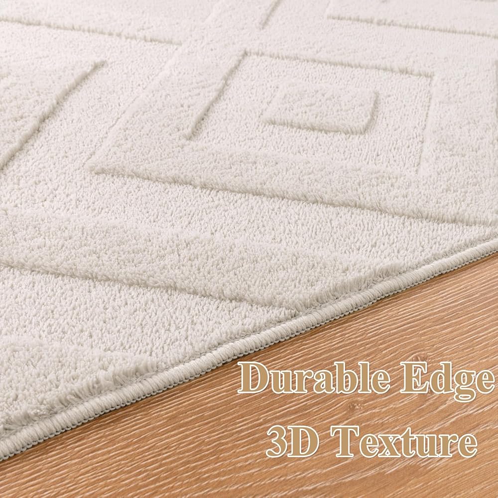 SHACOS Tapis de Salon Grand à Poil Court Beige 160x230cm Tapis Descente de Lit Chambre Adulte Moderne Antidérapant Tapis Décoratif Style Bohème à Motif Géométrique pour Salon Chambre Couloir : Cuisine et Maison