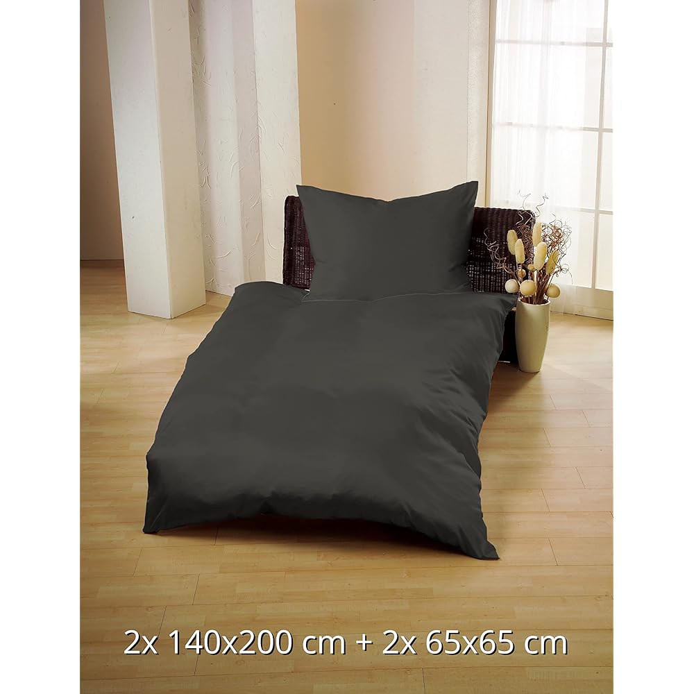 Gerald Wittmann 2 Sets - Housse de Couette 1 Personne 2X 140x200 cm + 2X 65x65 cm, Microfibre, Antracite : Cuisine et Maison
