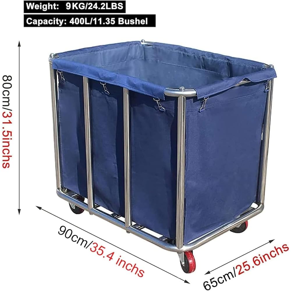 Grand chariot à linge, commercial, en acier inoxydable, avec roulettes, pour la maison, l'hôtel, chambre à linge, 400 l, capacité de charge 120 kg, 90 x 65 x 80 cm (bleu) : Cuisine et Maison