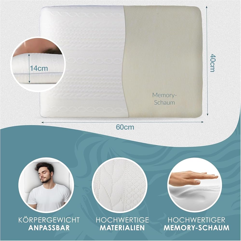 Nachtengel Oreiller orthopédique en mousse à mémoire de forme, ergonomique et contre les douleurs cervicales, pour tous les types de sommeil (coussin de positionnement sur le dos, le ventre et le côté : Cuisine et Maison