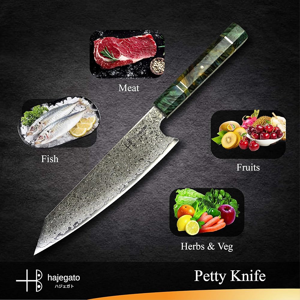Hajegato Couteau de Chef Damascus Unique en Son Genre de poignée Professionnel Couteau de Cuisine de Chefs Japonais VG10 Haute qualité 67 Couches Couteau Damas avec Sheath (Kiritsuke 8") : Cuisine et Maison