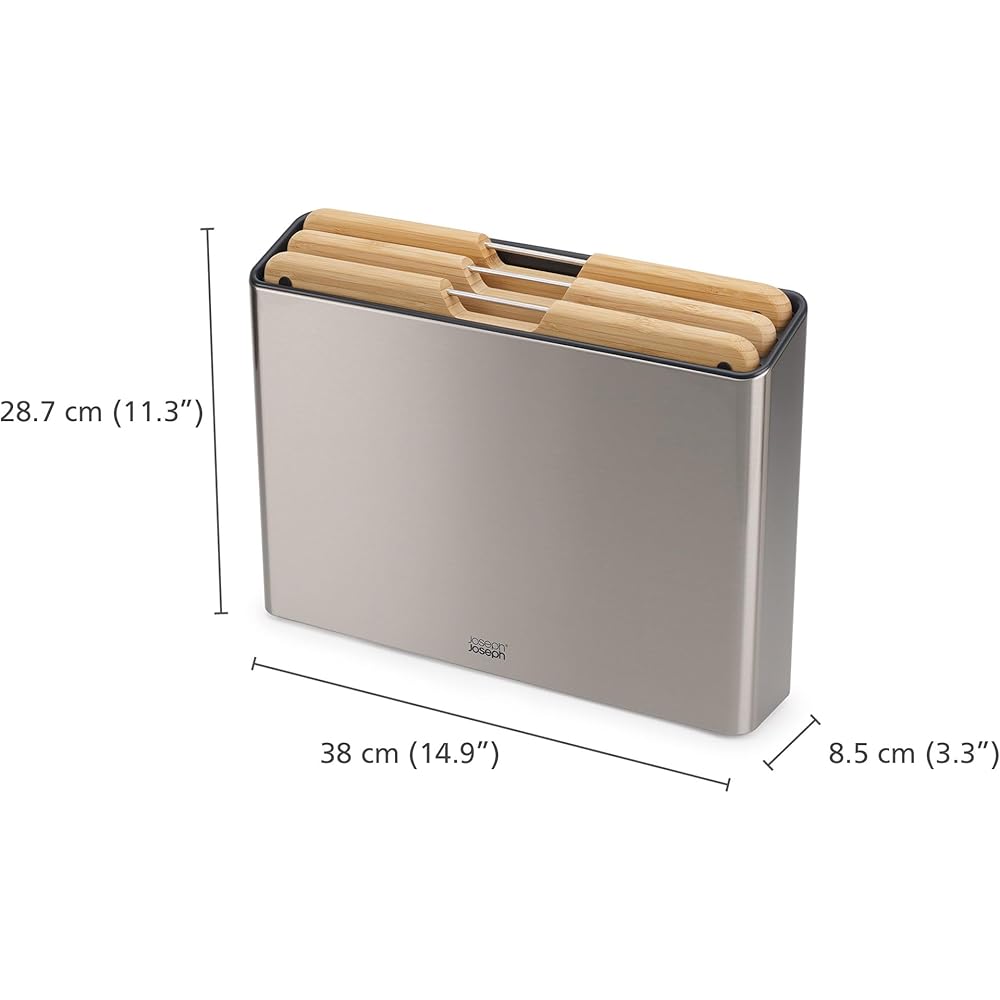 Joseph Joseph Folio Ensemble de 3 Planches à Découper de Cuisine en Bois, Antidérapantes, avec étui de rangement en Acier Inox, Grand : Cuisine et Maison
