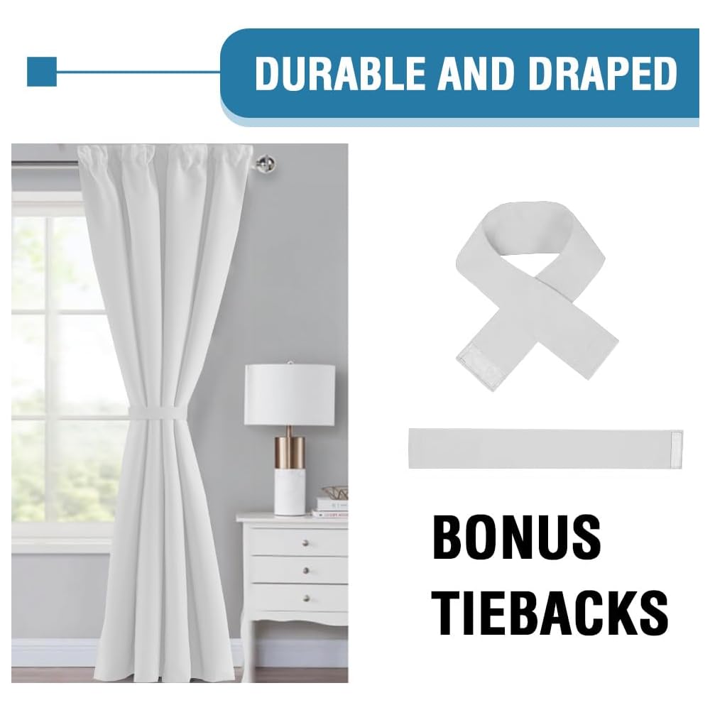 BellaHills 100% Rideaux Occultant 2 Panneaux Tenture,Double Rideaux Occultant et Thermique,pour Maison Salon et Chambre,140x260CM,Blanc Grisé : Cuisine et Maison