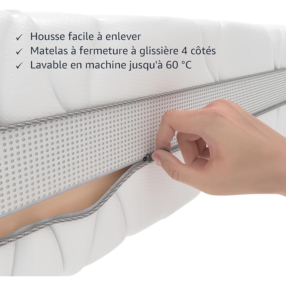 Amazon Basics Matelas 7 zones en mousse à mémoire de forme, Moyenne ferme (H3), 140 x 200 x 20 cm, Blanc : Cuisine et Maison