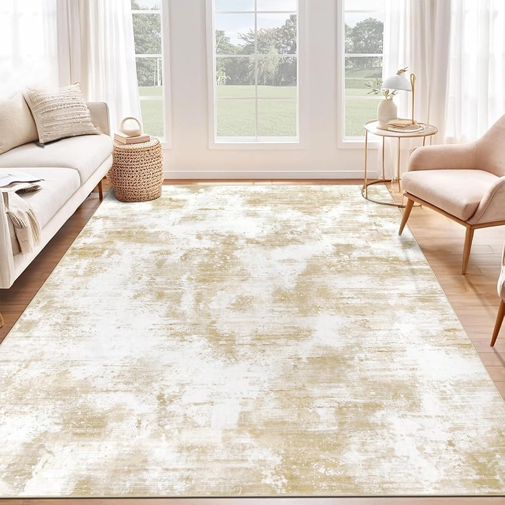 SHACOS Tapis Salon Poil Ras Moderne 160x230cm Motif Abstrait Tapis Descente de Llit Chambre Adulte Beige Antidérapant Tapis de Sol Doux pour Chambre à Coucher, Salle a Manger : Cuisine et Maison