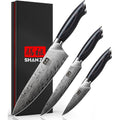 SHAN ZU Set Couteau Cuisine en Acier Poudré, Ensemble de 3 Couteaux Japonais à Acier Inoxydable Haute Dureté, Manche Ergonomique en Bois, Couteau de Chef, Couteau de Universel et Couteau d'office : Cuisine et Maison