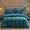 Damier Parure de lit d'hiver en peluche 200 x 220 cm Bleu pétrole turquoise cachemire 3 pièces – 1 housse de couette 200 x 220 cm avec fermeture éclair et 2 taies d'oreiller 80 x 80 cm : Cuisine et Maison