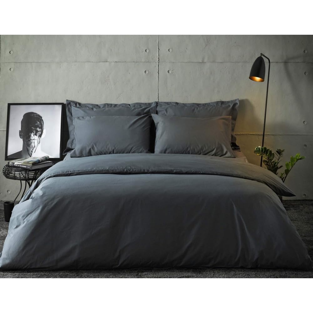 Alpes Blanc Housse de Couette 240x280 Unie Anthracite + 2 taies Assorties - Dimensions oreillers - 50x70cm : Cuisine et Maison
