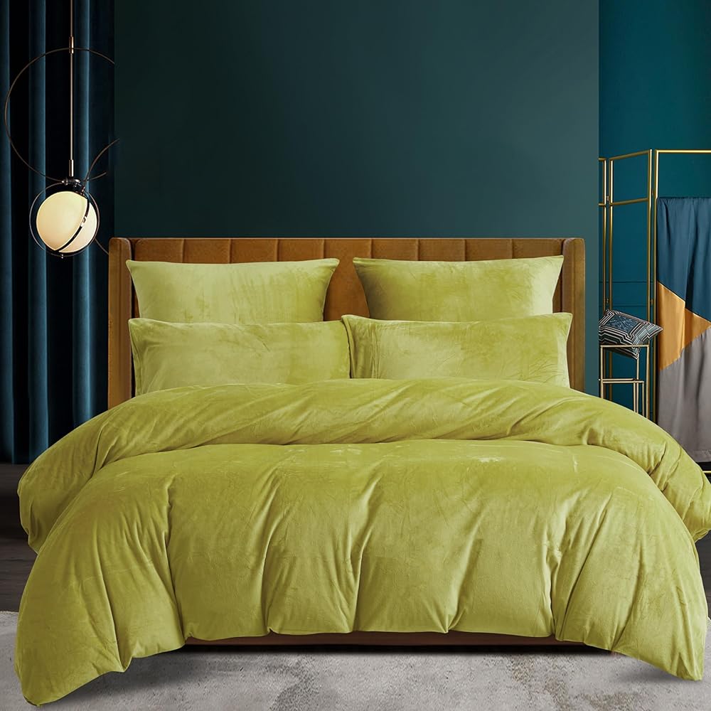Gezu Parure de lit d'hiver - En peluche chaude - 220 x 240 cm - Or jaune - Housse de couette double face - Cachemire en flanelle polaire - Toucher moelleux et chaud - En velours - Avec fermeture : Cuisine et Maison