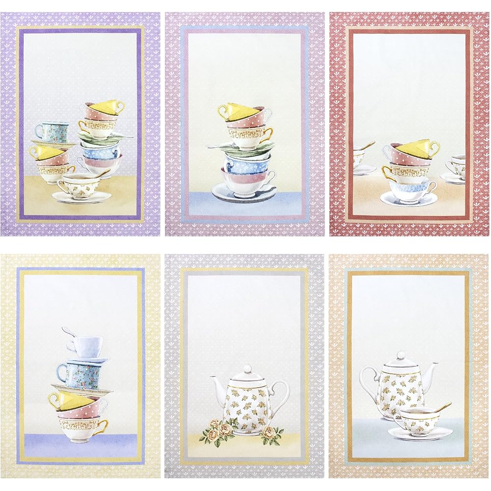 Nada Home Lot de 6 torchons de cuisine, tasses et théières, torchons Shabby Chic en coton 6872 : Cuisine et Maison