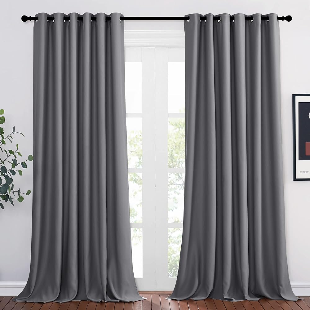 PONY DANCE Rideaux Occultants à Oeillets - Lot de 2 Rideaux Salon, 200 x 245 cm(L x H), Gris, Isolation Thermiques Draperie de Fenêtre Tombé Lourd Prêt à Poser pour Maison Chambre : Cuisine et Maison