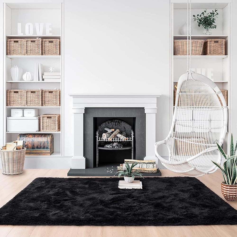 VanderHOME Tapis Doux Salon Chambre sans Perte ni décoloration Tapis De Sol Grand Soft Tapis à Poils Longs Moelleux sans Perte ni décoloration Tapis décoratif 200 * 300cm-Noir : Cuisine et Maison