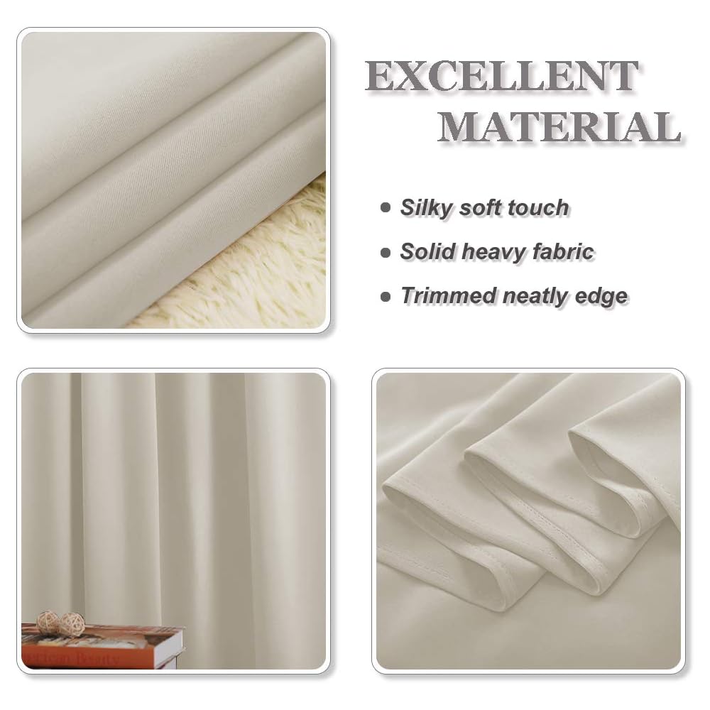 PONY DANCE Rideau Occultant Beige - Rideau Salon Thermiques Isolation Lumiere Anti UV, Galon Fronceur Décoration pour Salon Chambre Maison, Beige Clair, 140cm L et 300cm H, 2 PCs :