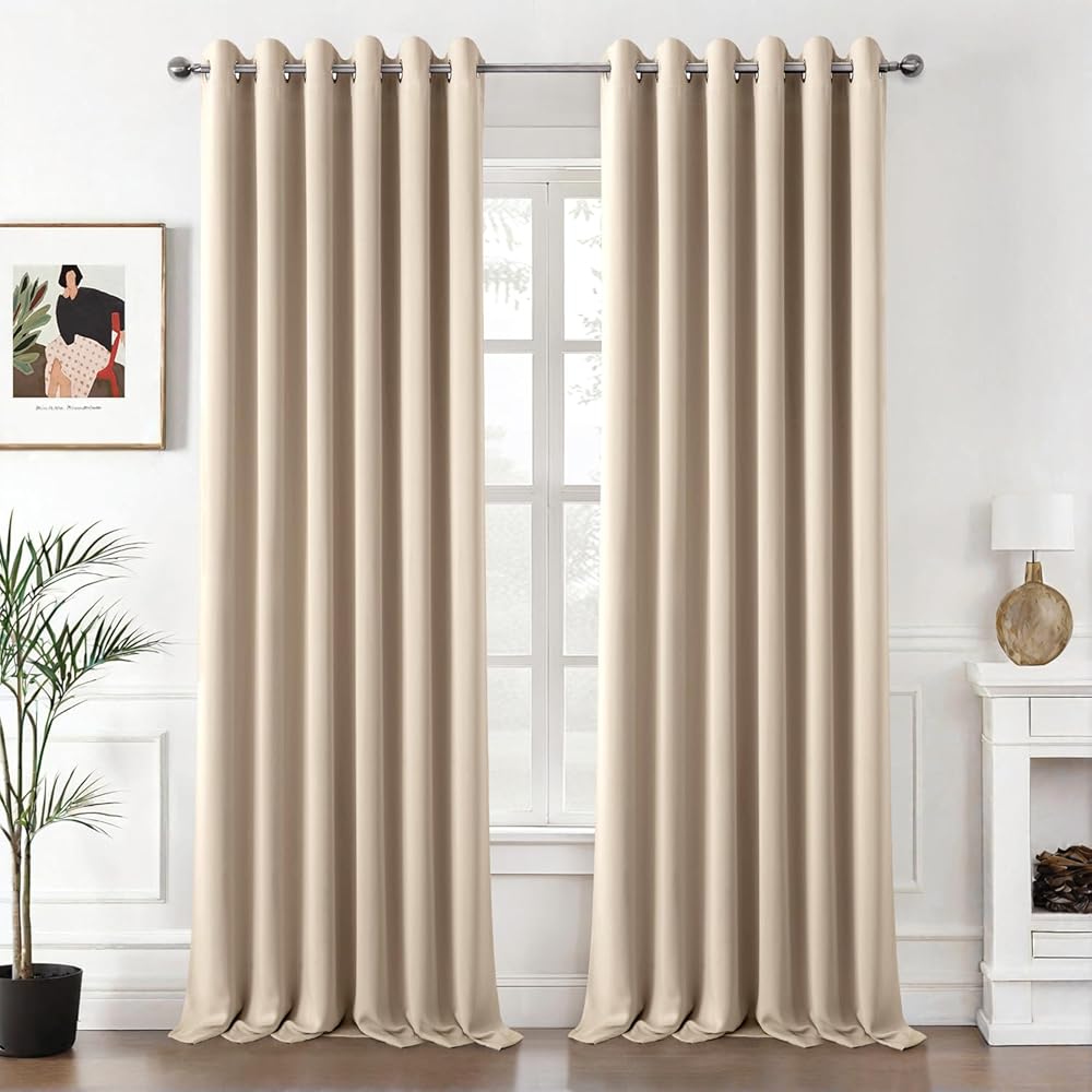 MIULEE Rideau Grande Largeur Rideaux 200x245 CM (L x H), Lot de 2 Rideau Occultant Thermiques Isolant Panneaux Intérieurs, Beige Rideaux Anti Chaleur Fenetre à Oeillets pour Maison Salon Chambre : Cuisine et Maison