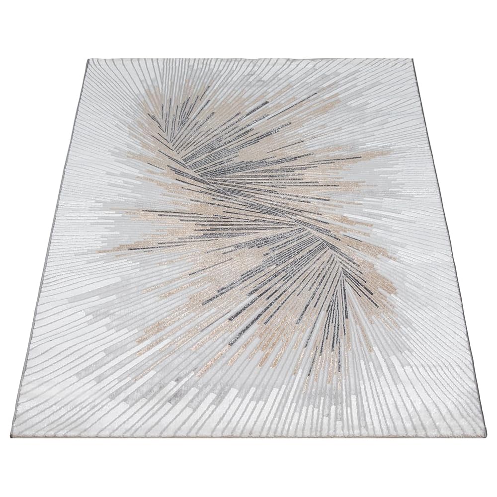 Mia's Teppiche Cielo Tapis Moderne Dense à Poils Courts, Salon, Chambre à Coucher, Brillant élégant, Fibre Brillante, Effet très Profond, Plume, Grey, 120 x 170 cm : Cuisine et Maison