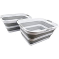 SAMMART Panier à linge pliable en plastique de 42 l – Conteneur de rangement pliable – Baignoire à linge portable – Panier économiseur d'espace (blanc/gris (lot de 2) : Cuisine et Maison