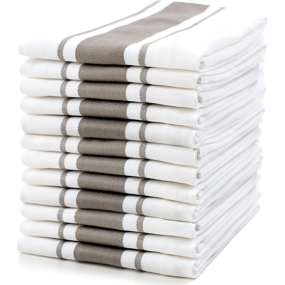 Sticky Toffee torchon en Coton rayé | Lot de 12| 100% Coton | Gris Cappuccino | 50 x 70 cm | Chiffons de Cuisine en Verre Absorbant du Bar du Restaurant : Cuisine et Maison