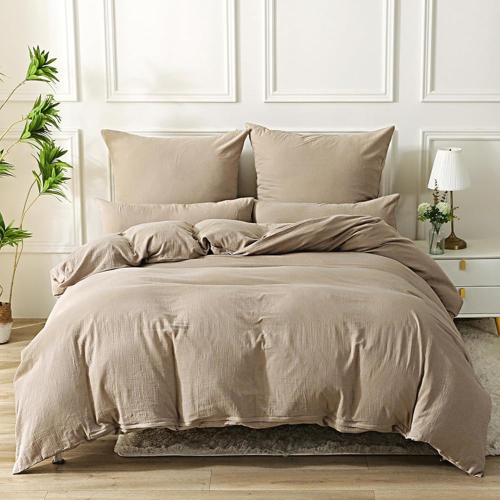 SOULFUL Housse de Couette 220x240 Gaze de Coton Beige-Café, Parure de Housse de Couette avec Fermeture Éclair, Certifié Oeko-TEX, Parure de Lit 2 Personnes 220x240 cm avec 2 Taie d'oreiller 65x65 cm : Cuisine et Maison