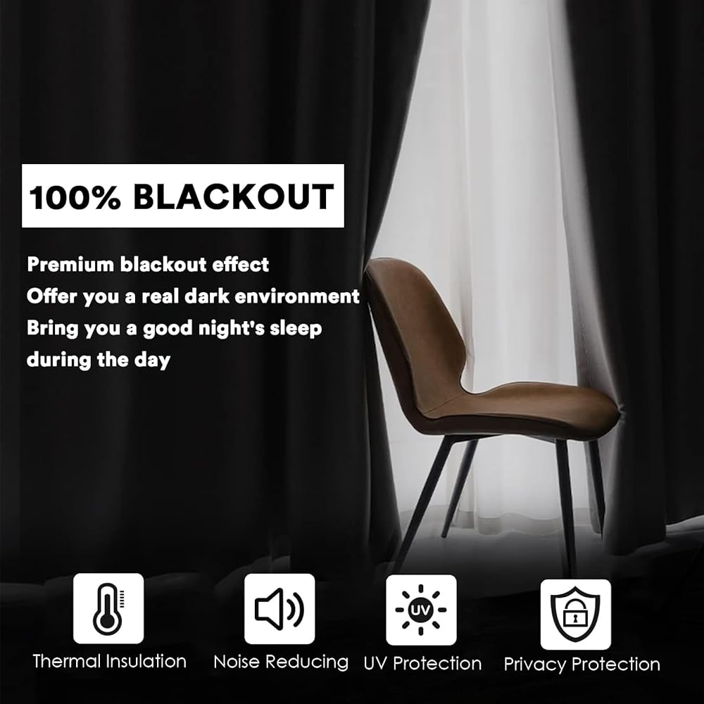 BellaHills 100% Rideaux Occultant 2 Panneaux Tenture,Double Rideaux Occultant et Thermique,pour Maison Salon et Chambre,140x260CM,Blanc Grisé : Cuisine et Maison