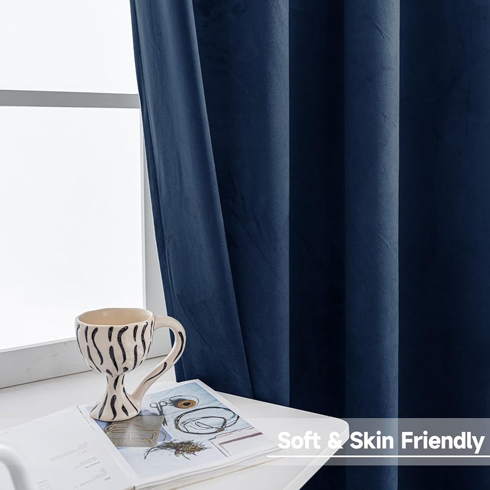 Ystyle Rideau Occultant Velours Lot De 2, 140x300cm, Rideaux Salon Rideau Thermique Isolant Anti Chaud Intérieurs, Rideau Phonique Anti Bruit, Moderne Chambre Maison Dressing, Bleu Foncé : Cuisine et Maison