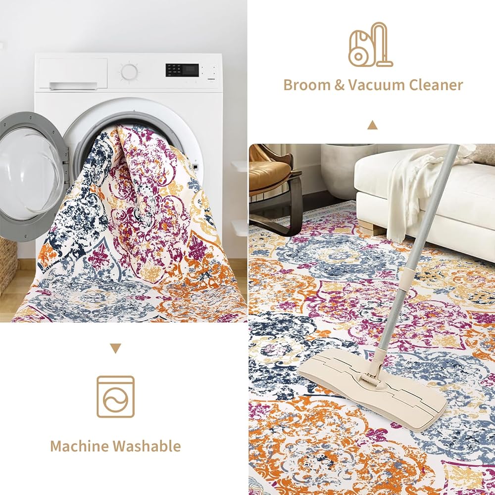 Enyhom Tapis de couloir, extra long, antidérapant, lavable en machine, pour salon, entrée, buanderie (coloré, 160 x 230 cm) : Cuisine et Maison