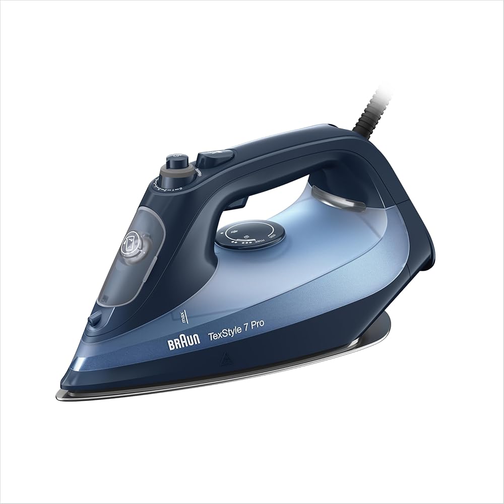 Braun TexStyle 7 Pro SI7160BL, Fer à Vapeur Débit 225g/min, Technologie FreeGlide 3D, Semelle EloxalPlus avec Pointe Précise, Fer à Vapeur Vertical, Capacité d'Eau de 300ml, 3100W, Bleu : Cuisine et Maison