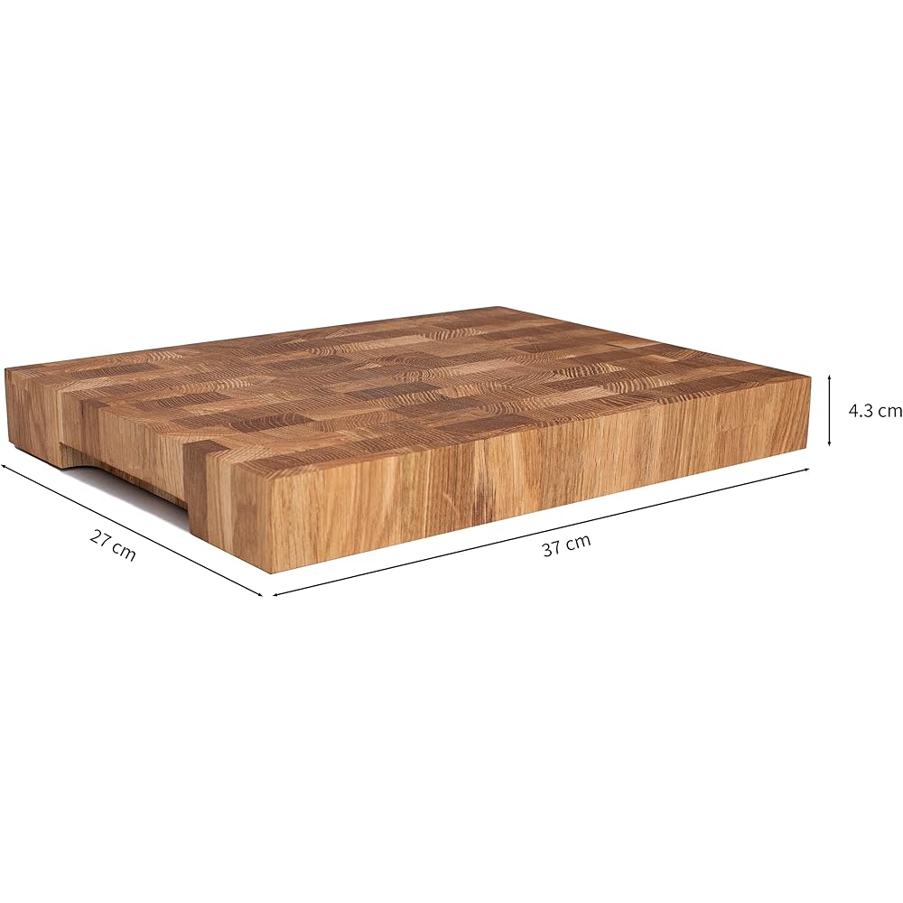 B4K® 37L x 27l cm Bloc à découper en chêne | Planche en bois de cerveau avec poignées et pieds en silicone | Planche en bois de cerveau antibactérienne | Planche à découper : Cuisine et Maison