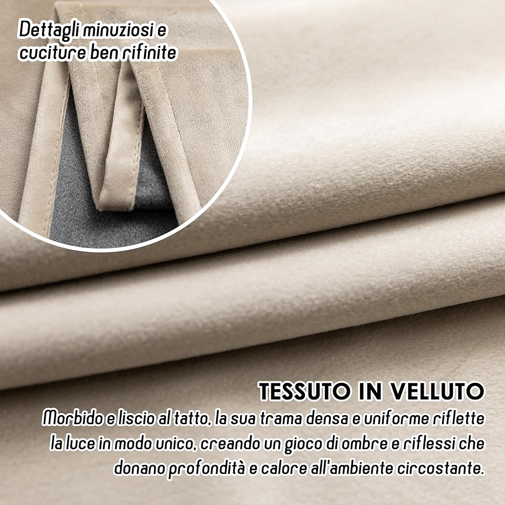 GIRASOLE HOME Paire de rideaux Adélaïde doux occultants thermiques en velours 2 panneaux de 140 x 220 cm avec œillets, taupe : Cuisine et Maison
